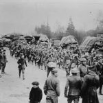 American troops march down a road in France in an undated photo taken during the First World War
